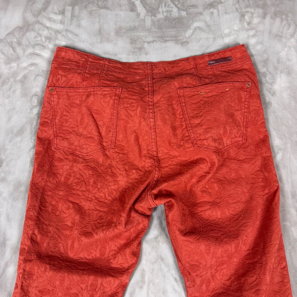 Anthropologie Pilcro High Rise Skinny Pants Rust Orange Floral Jacquard Size 32 - Picture 8 of 10